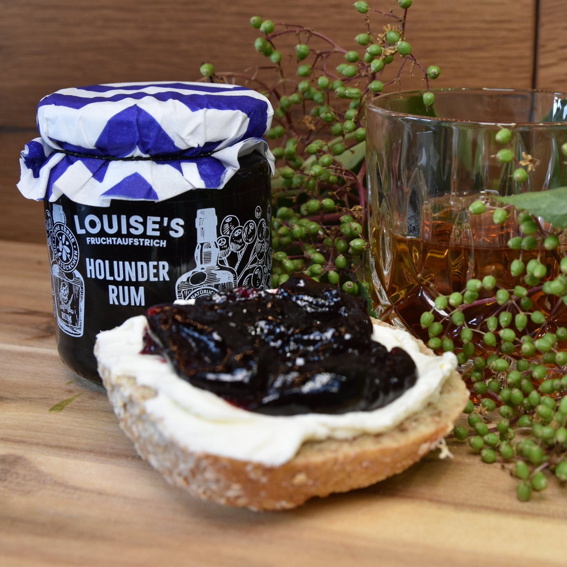 Louises Fruchtaufstrich Holunder Rum 240g