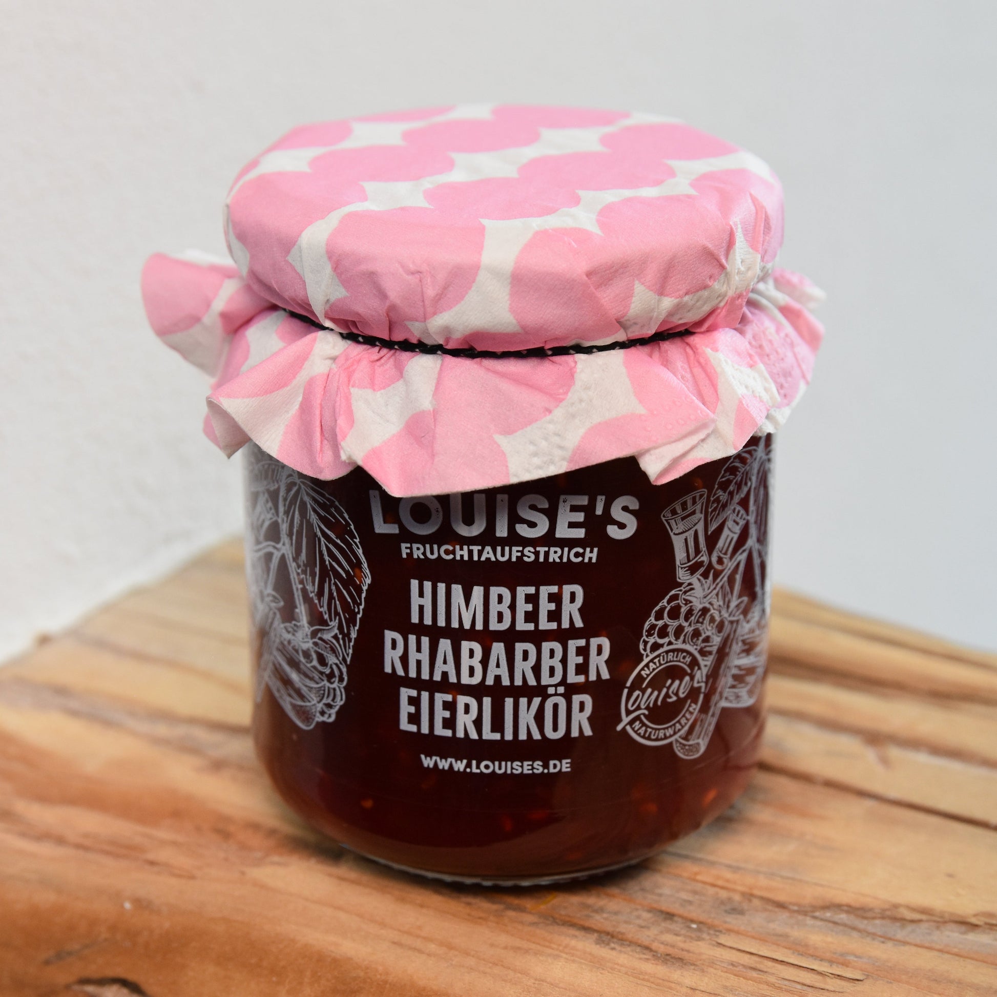 Louises Fruchtaufstrich Himbeer Rhabarber Eierlikör 240g
